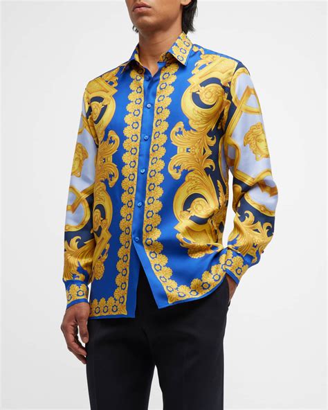 versace inspired mens silk shirt|Versace shirt men's price.